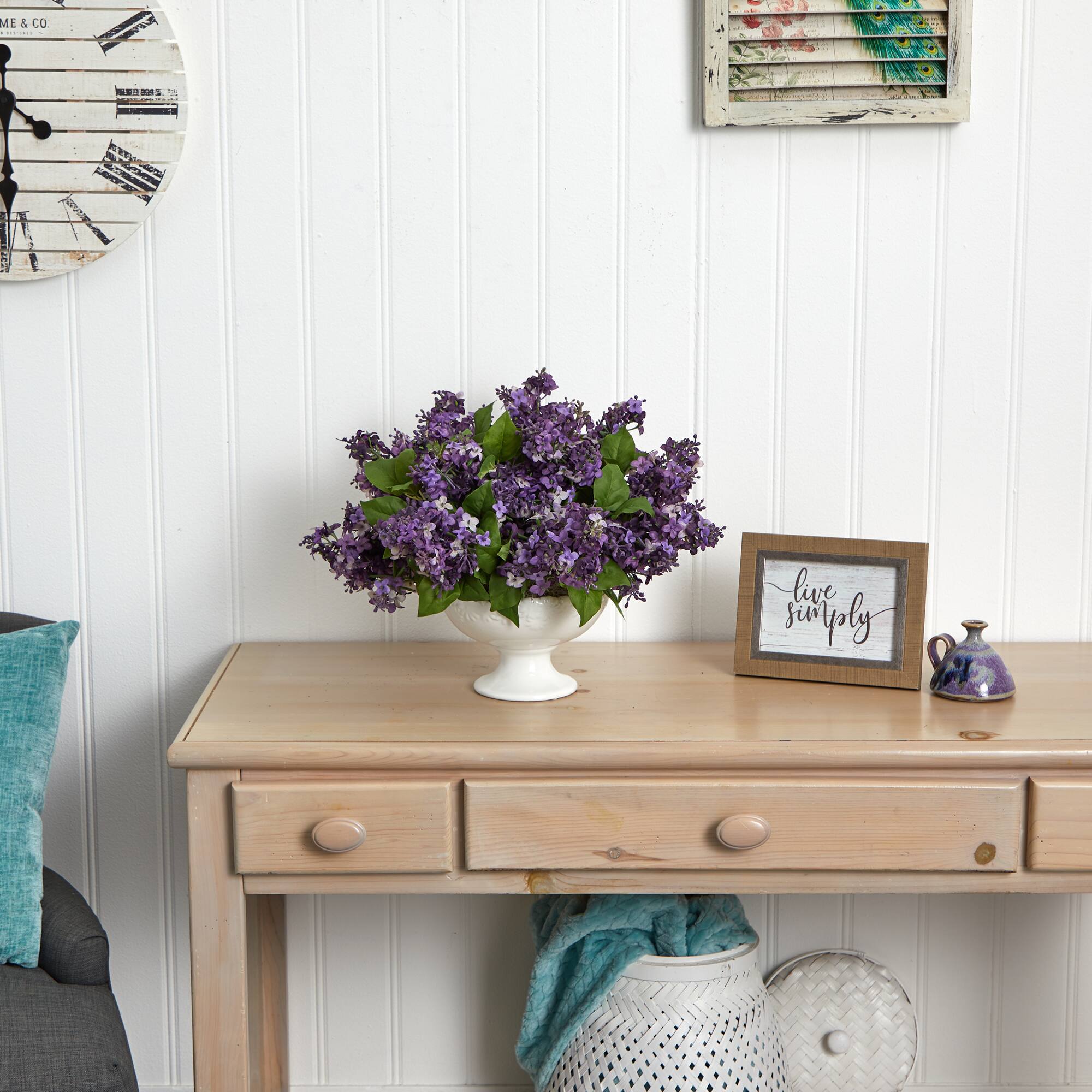 14" Lilac Arrangement in White Vase
